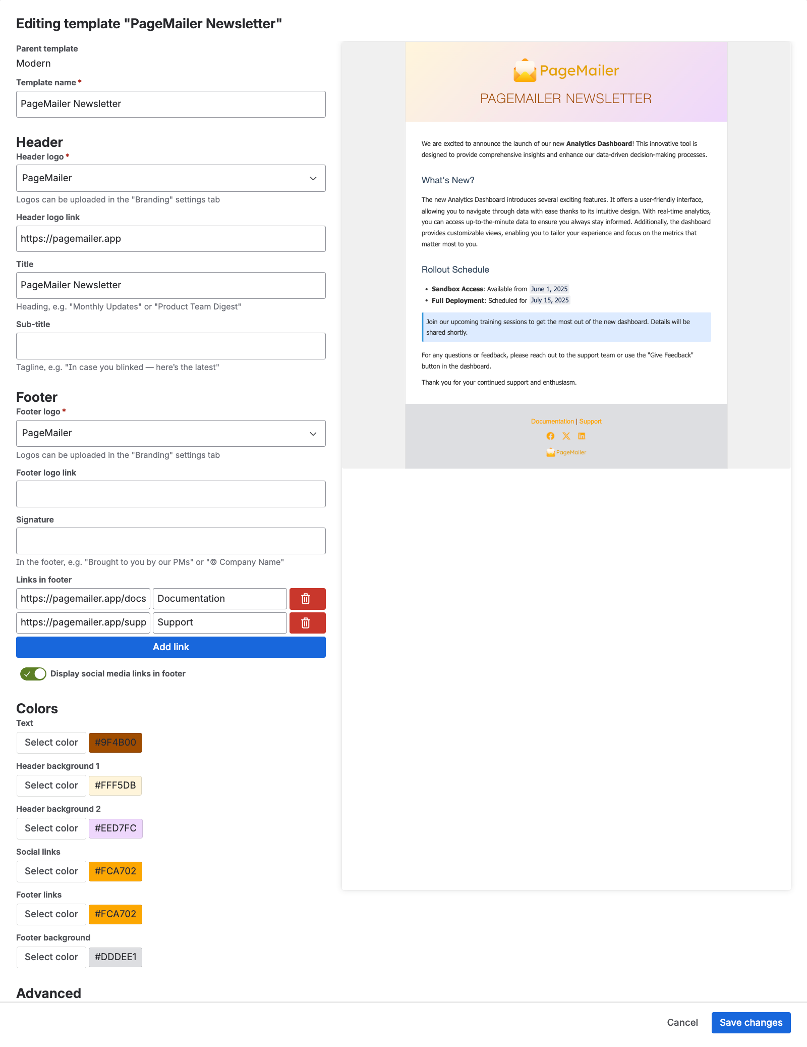 Template configuration