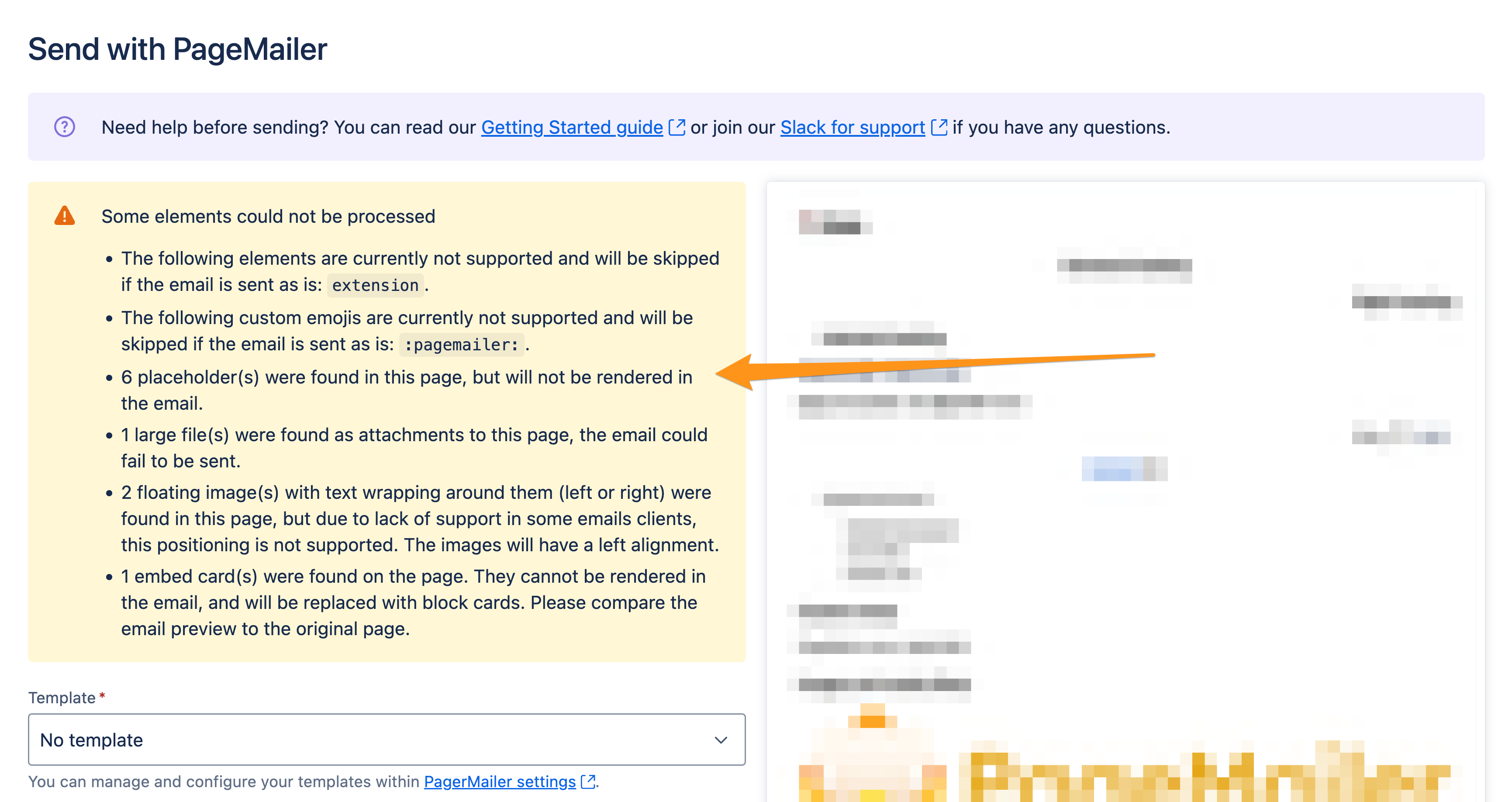 Example warnings for elements that cannot be correctly processed